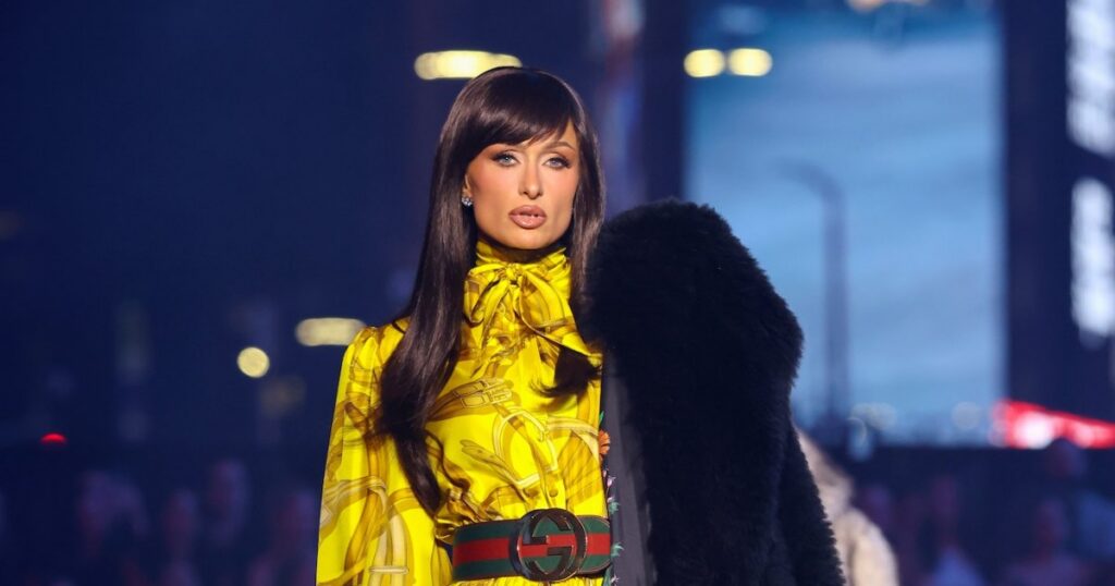 Paris Hilton Brunette Hair Gucci Cruise 2027 Runway